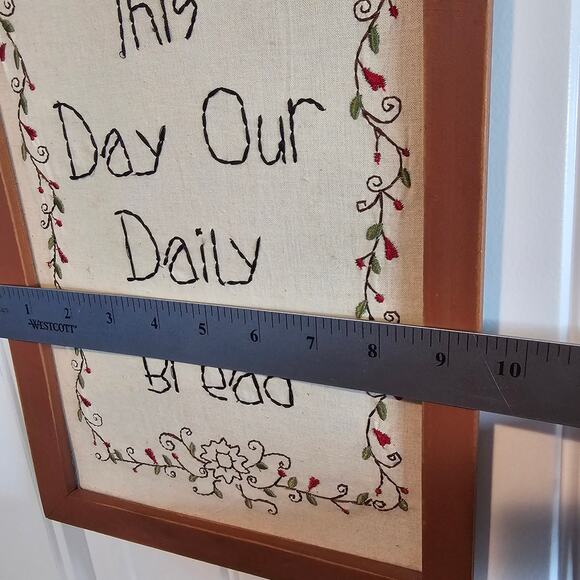 Vtg Needlepoint Prayer Picture Give Us This Day Our Daily Bread Rustic Religious - Picture 9 of 10